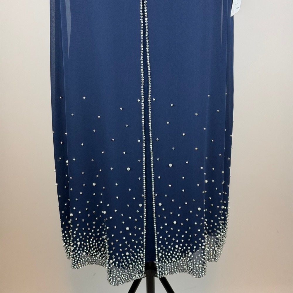 NWT MSK Navy Sleeveless Rhinestone Pearl Embellished Shift Dress Womens Sz Large - Picture 4 of 11